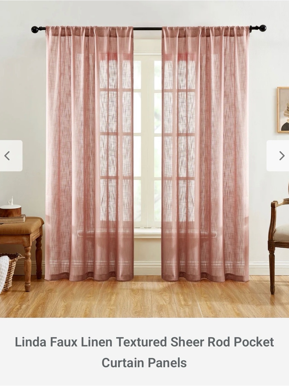 HCL.me Linda Faux Linen Sheer Curtain Panels in Dusty Rose New Set 54x80